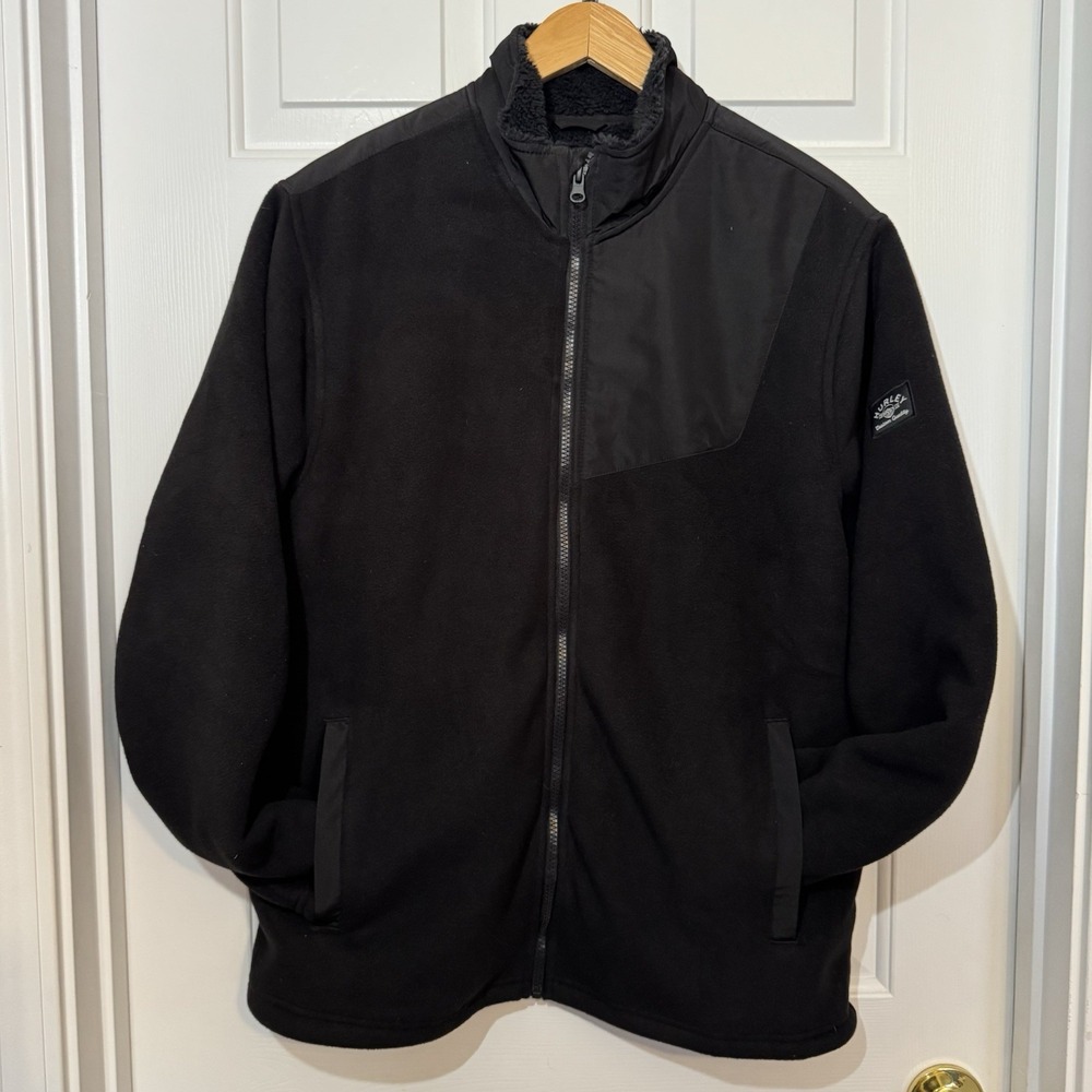 Hurley Sherpa Lined Full‎ Zip Fleece Jacket Men's Size Medium- Black/black